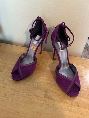 Purple Suede ankle strap spike heels